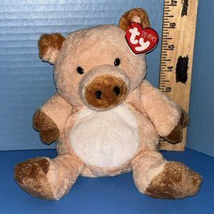 Ty Pluffies Corkscrew Pig Plush Peach Brown Stuffed Animal Lovey 2002 w/ Tag